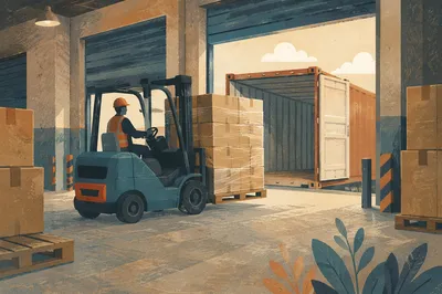 Warehouse Forklift Moving Cardboard Shipping Boxes