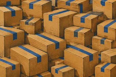 Cardboard Shipping Boxes in Busy Warehouse