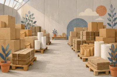 Organized Warehouse Shipping Supplies on Pallets