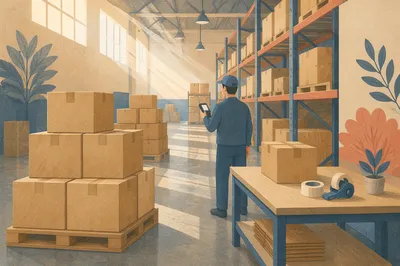 Orderly Warehouse Logistics with Shipping Boxes