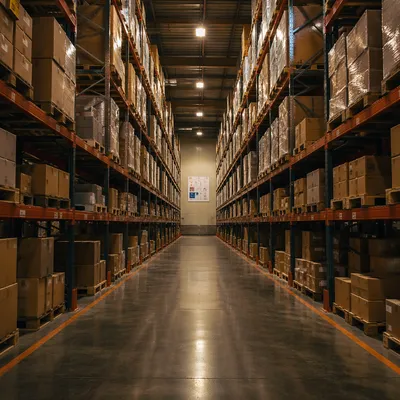 Organized Warehouse Logistics Aisle With Shipping Boxes