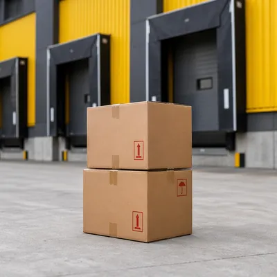Stacked Shipping Boxes at Warehouse Loading Bay