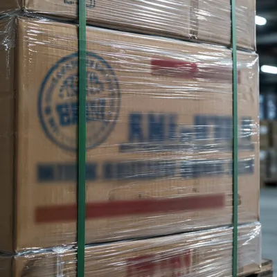 Wrapped Shipping Boxes on Warehouse Pallet