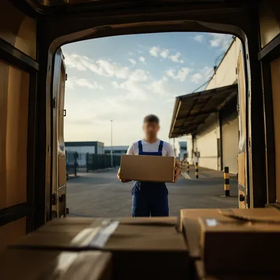 Warehouse Logistics Boxes at Delivery Van