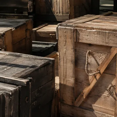 Rustic Shipping Crates in Warehouse Light