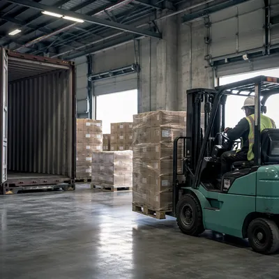 Warehouse Logistics with Forklift and Shipping Boxes