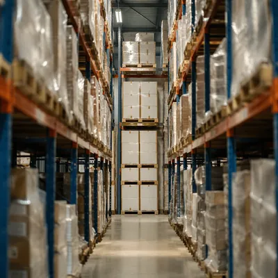 Warehouse Aisle With Shipping Boxes