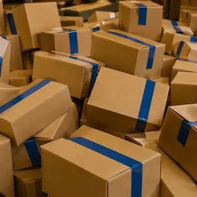 Warehouse Shipping Boxes with Blue Tape