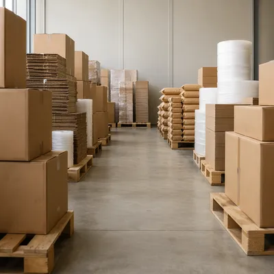 Organized Warehouse Shipping Boxes and Packing Supplies