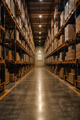 Organized Warehouse Logistics Aisle With Shipping Boxes