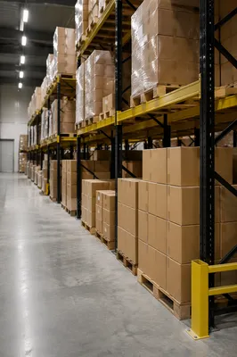 Organized Warehouse Aisle With Shipping Boxes
