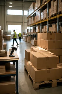 Modern Warehouse Shipping Boxes and Packing Station