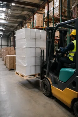 Warehouse Forklift Moving Shipping Cartons