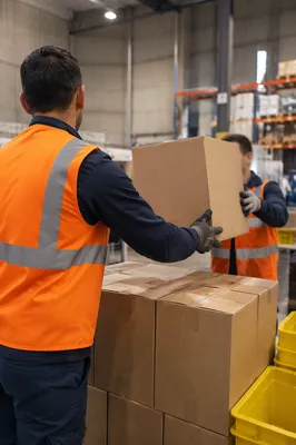 Warehouse Workers Handling Shipping Boxes