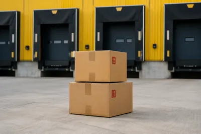 Stacked Shipping Boxes at Warehouse Loading Bay