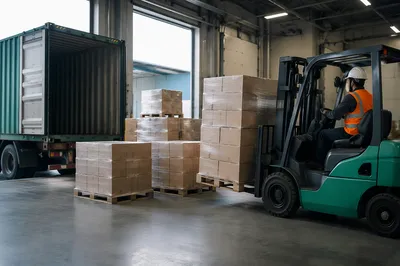 Warehouse Logistics with Forklift and Shipping Boxes