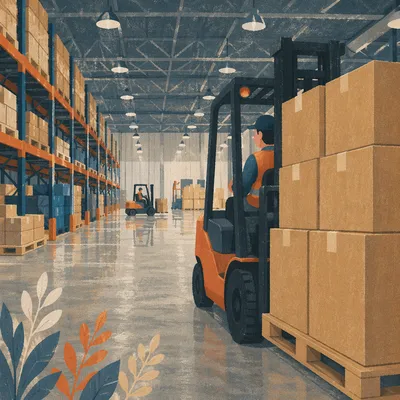 Warehouse Forklift Moving Shipping Boxes