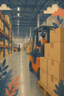 Warehouse Forklift Moving Shipping Boxes