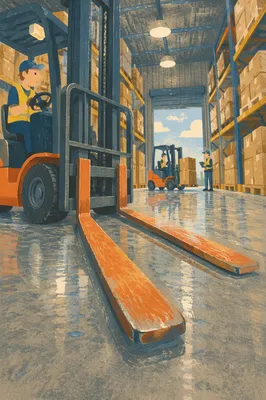 Low Angle Warehouse Forklift Shipping Scene