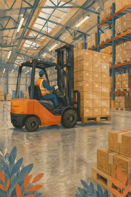 Forklift Moving Shipping Boxes in Warehouse