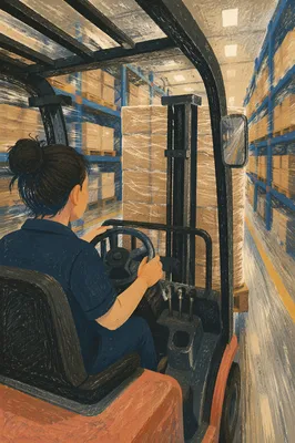 Forklift Operator Moving Boxes in Warehouse