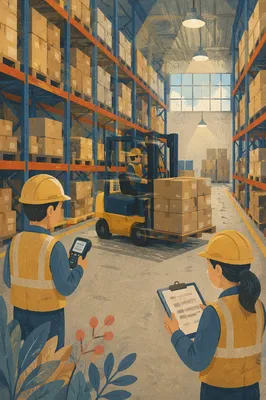 Warehouse Workers Moving Shipping Boxes Efficiently