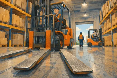 Busy Warehouse Forklift and Shipping Boxes
