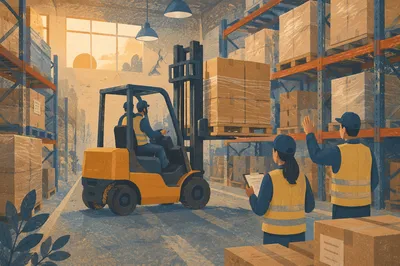 Warehouse Workers Moving Shipping Boxes Safely