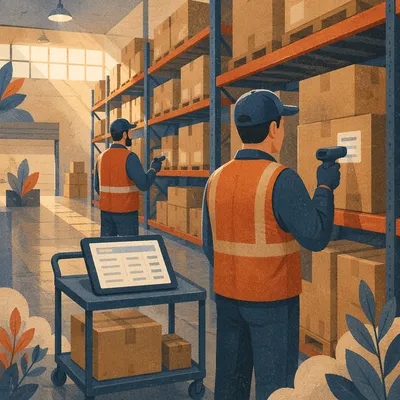 Warehouse Workers Scanning Inventory Boxes