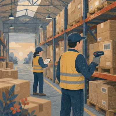 Warehouse Workers Checking Inventory Boxes
