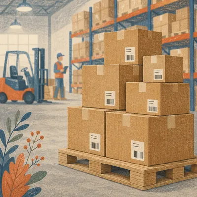 Warehouse Inventory Boxes on Pallet Aisle