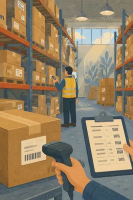 Warehouse Inventory Workers Scanning Boxes