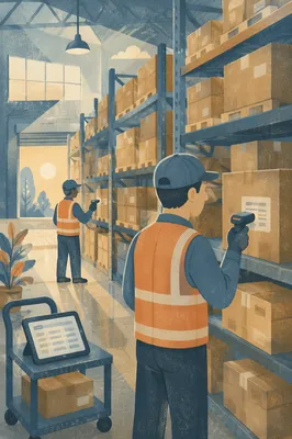 Warehouse Workers Scanning Inventory Boxes
