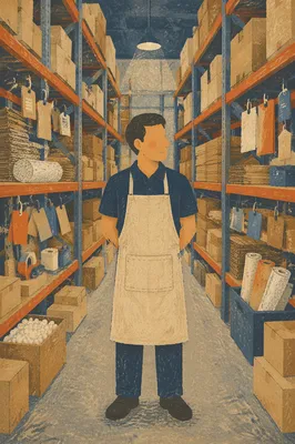 Warehouse Worker Managing Inventory in Aisle