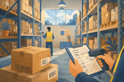 Warehouse Inventory Workers Scanning Shipping Boxes