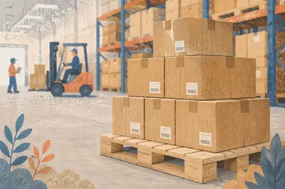 Warehouse Inventory Boxes on Pallet Aisle