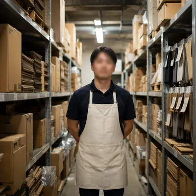 Warehouse Worker in Organized Inventory Aisle
