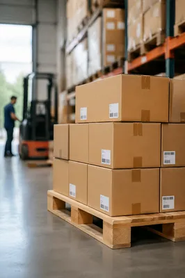 Warehouse Inventory Boxes on Pallet Aisle