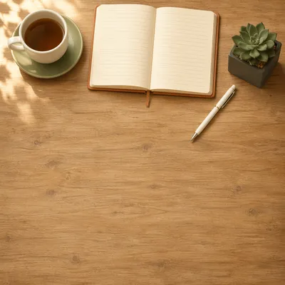 Minimal Zen Desk with Journal and Tea
