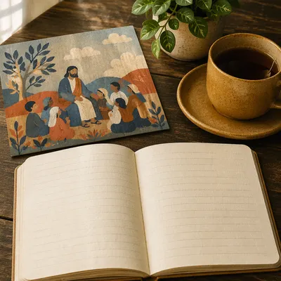 Minimal Zen Desk with Journal and Tea