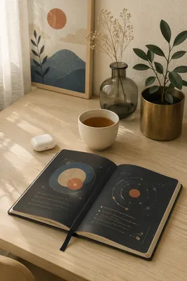 Calm Minimal Desk with Tea and Journal