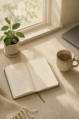 Minimal Zen Desk with Journal and Tea