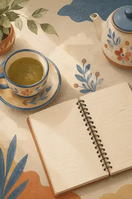 Minimal Zen Desk with Tea Journal