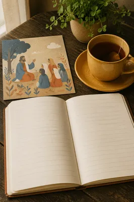Minimal Zen Desk with Journal and Tea