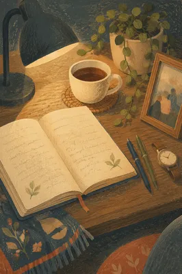 Minimal Zen Desk with Journal and Tea