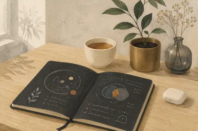 Minimal Zen Desk with Tea and Journal
