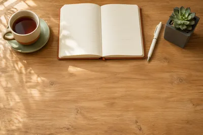Minimal Zen Desk with Tea and Journal