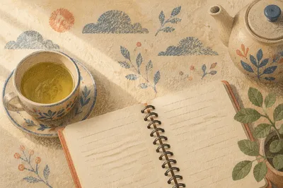Minimal Zen Desk with Tea and Journal