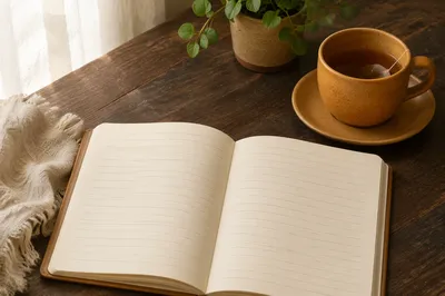 Minimal Zen Desk with Journal and Tea