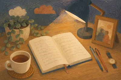 Minimal Zen Desk with Journal and Tea